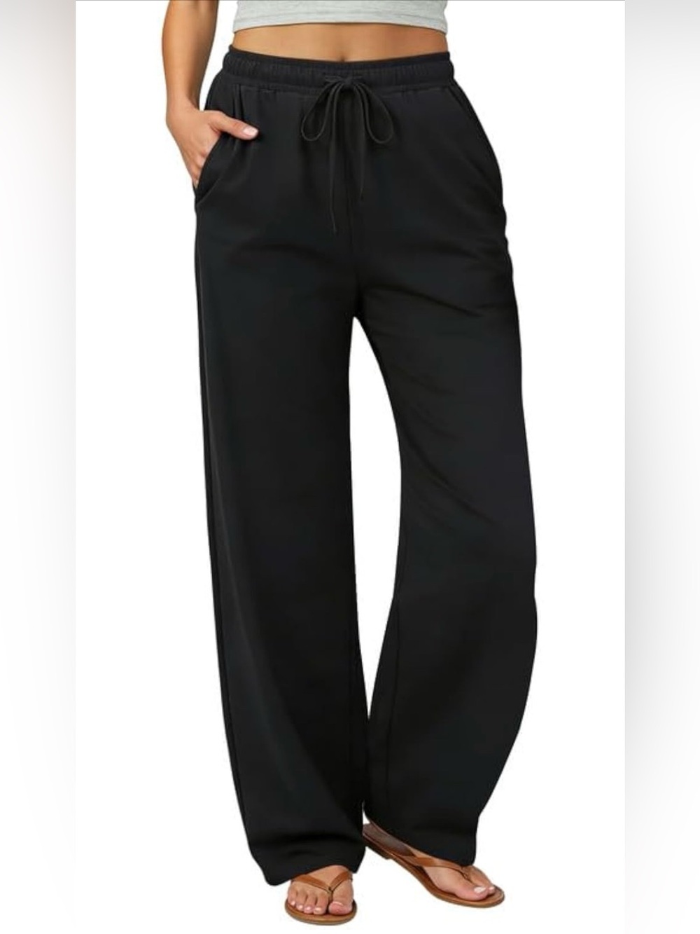 Keriffe Wide-Leg Drawstring Pants for Women - Black XL